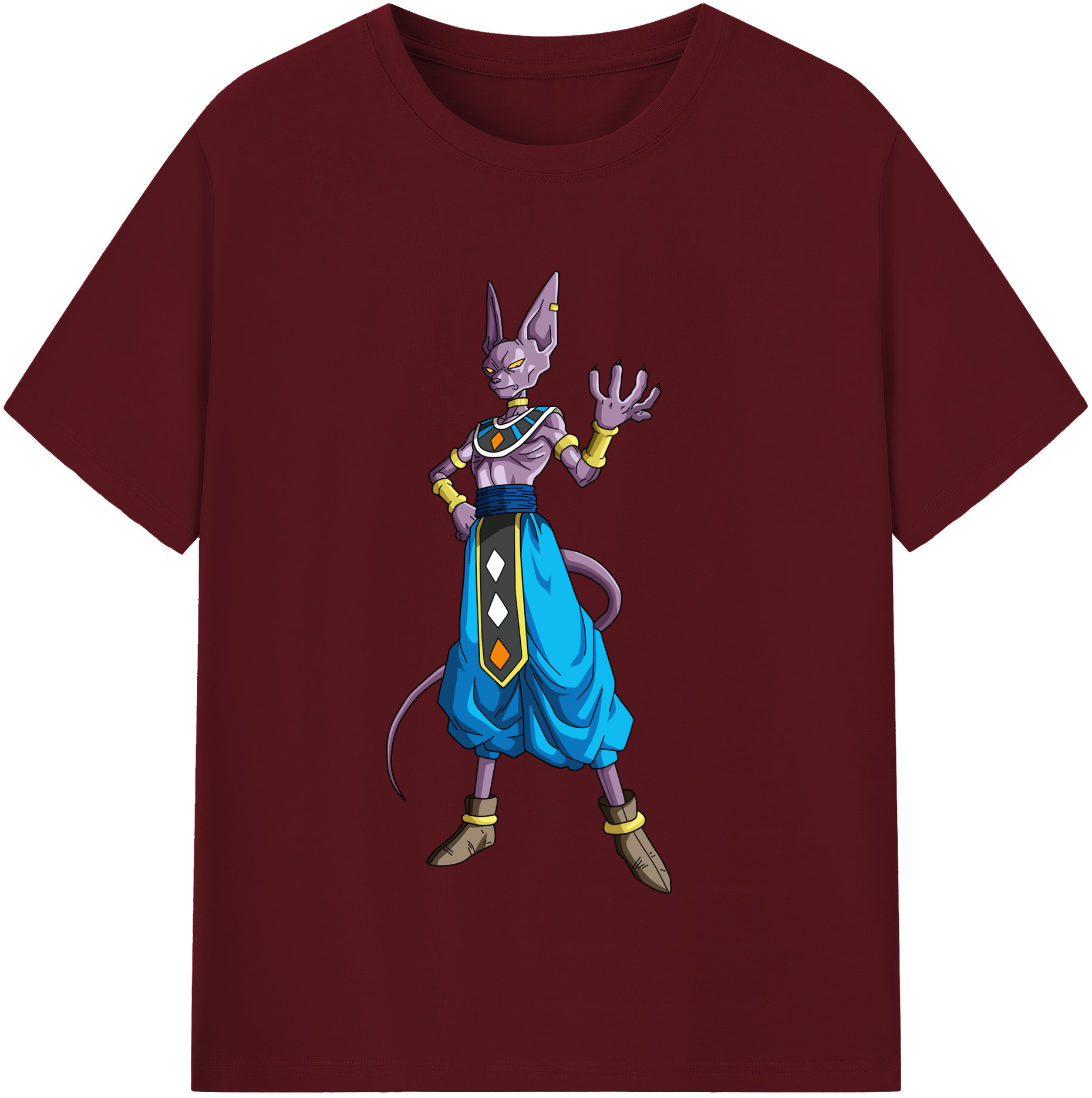 （画像用） ドラゴンボール ビルス 破壊神ビルス DRAGON BALL Beerus Birusu 綿100％半袖Tシャツ（フロントプリント）
